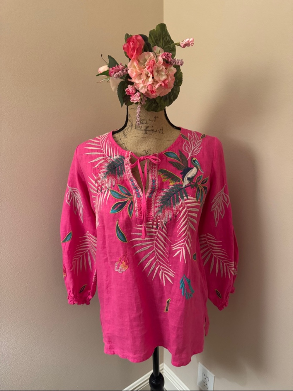 Johnny Was pink embroidered top